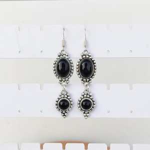 Black Onyx Multi Stone Dangle Drop Earrings 925 <b>Silver</b> Plated Ear <b>Wire</b> Crystal Design Handmade Boho Jewelry Gift for Her - Product Image 5