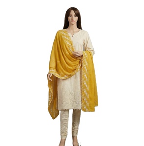 Châle d'été en dentelle de coton voile, brodé de Zari argenté et de strass métalliques, respirant, motif floral, style Dubaï, pour usage quotidien, vente en gros - Product Image 1