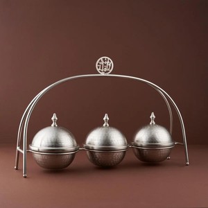 Ensemble de bols à dattes en métal de taille personnalisée, finition moderne et luxueuse, trois pots à khajoor différents, service de table de cuisine du Moyen-Orient, chocolat - Product Image 2