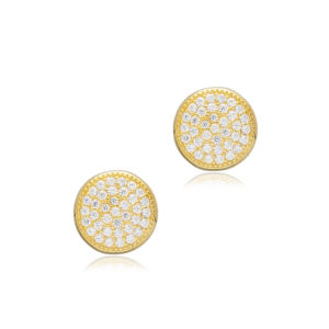 Pendientes de Botón Redondos con Circonita Cúbica, Elegantes y Minimalistas, Hechos a Mano en Turquía, Chapados en Oro, Plata de Ley 925, Joyería para Fiestas, Venta al por Mayor - Product Image 4
