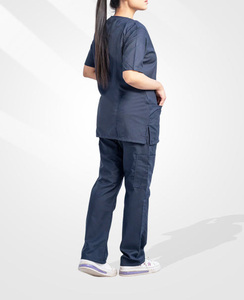 Uniforme Médico OEM Personalizado, Mono de Manga Corta Azul Unisex, Poliéster, Spandex, Denim, Uniforme de Hospital - Product Image 3