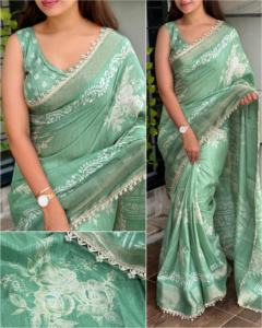 Vêtements occasionnels Mousseline de coton avec bordure en jacquard Zari Saree Femme Fabricant de mode de l'Inde au taux le plus bas - Product Image 2