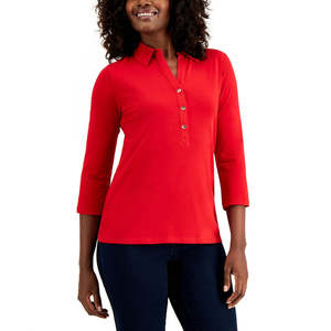 Maglietta Polo da Donna Charter Club Taglia X-Large in Maglia Traspirante Rosso Vivace con Logo Stampato - Product Image 1
