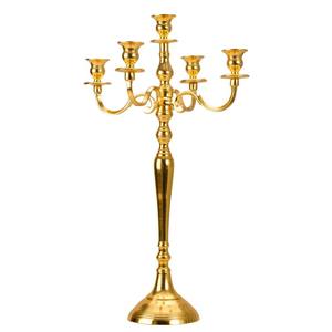 Nouvel arrivage Bougeoir 5 bras de qualité supérieure Candélabre en aluminium fini or Taille personnalisée Table en verre Cristal Maison - Product Image 6