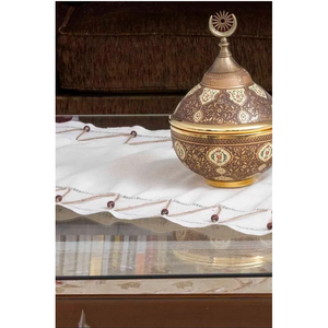 Camino de Mesa de Lino Blanco Hecho a Mano de 50x150cm, Bordado con Cuentas, Decoración Geométrica de Lujo para el Hogar - Product Image 5