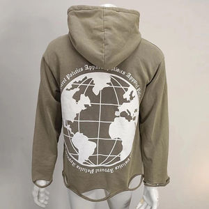 Sudadera con capucha de felpa francesa de gran tamaño de 100% algodón personalizada para hombre con estampado DTG bordado en bruto desgastado para invierno - Product Image 3