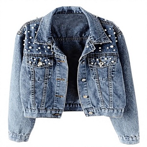 Veste en jean pour femme OEM avec rivets, couleur unie, décontractée, tendance automne-printemps - Product Image 1
