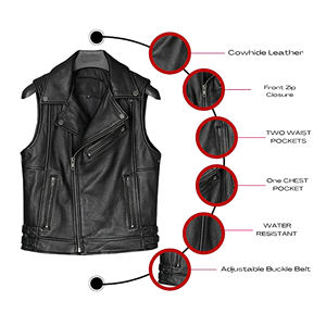 Chaleco de Cuero Genuino de Cordero para Hombre, Elegante, de Alta Calidad, Transpirable, para Uso en Invierno, Motociclista, Servicio OEM al por Mayor - Product Image 3