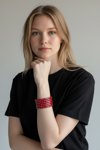 Traditional Shiny Red Acrylic Bangle Set with <b>Pearl</b> Studded Design Trendy Wedding Everyday Wear Wholesale Bulk for <b>Women</b> - Product Image 2