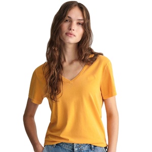 T-shirt jaune uni pour femme, coupe ajustée, en coton, décontracté, fournisseur de t-shirts personnalisés en gros - Product Image 1