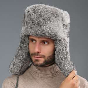 Chapeau d'hiver en fourrure 2026, véritable fourrure de lapin, chapeaux à oreilles rabattables, chapeau de trappeur russe pour femmes et hommes avec fourrure de lapin véritable - Product Image 5