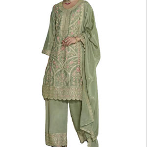 Salwar Kameez de Seda Chinon para Mujer, con Bordado, de Secado Rápido, para Fiestas, Bodas y Diwali - Product Image 1