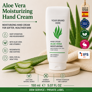 Crème pour les mains à l'aloe vera en marque privée 150 ml OEM |   Crème réparatrice hydratante pour les mains, peau sèche, absorption rapide |   Espagne UE - Product Image 1