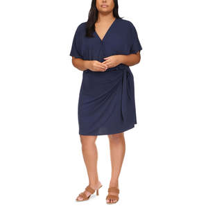 Abito tubino Michael Kors da donna a maniche corte con effetto avvolgente in chiffon blu - Taglia 2X (Plus Size) con vita naturale - Product Image 1