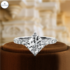 Anillo de Compromiso con Diamante Cultivado en Laboratorio, Corte Princesa, 1 Quilate, Engastado en Pavé, Oro Amarillo de 14k, Anillo de Bodas, Certificado IGI, Regalo de Aniversario para Esposa - Product Image 1