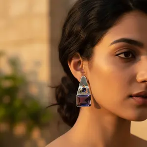 Vintag Vintage 925 Silver <b>Earrings</b> with Amethyst Gemstone <b>14K</b> & 18K <b>Gold</b> Plated <b>Hoop</b> Heart-shaped Trendy Jewelry for Women - Product Image 3