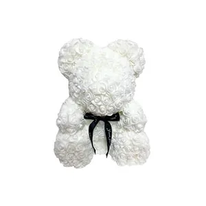 玫瑰泰迪熊25厘米白色与礼品盒美丽玫瑰熊圣诞周年婚礼情人节礼物