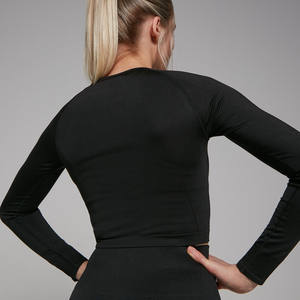 Camiseta Deportiva Corta de Manga Larga para Mujer, Transpirable, de Secado Rápido, sin Costuras, para Gimnasio, Yoga, Venta al por Mayor - Product Image 4