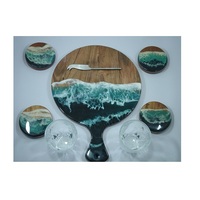 Ensemble de sous-verres en résine époxy avec cadeau décoratif océan avec utilisation à la main couleur de résine de meilleure qualité et couleur du bois naturel