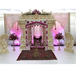 Décoration de scène de mariage traditionnelle sri-lankaise, configuration professionnelle, fibre blanche et or, classique, moderne, Manavarai Mandap, léger - Product Image 1