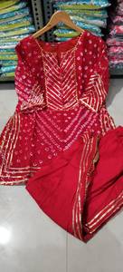 Bandhej Imprimé Léger Lourd Séquence Gota Travail Festif Porter Soie Kurti Avec Dhoti Pour Femmes Et Filles, Cadeau Pour Elle - Product Image 5