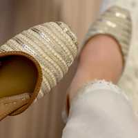 Sepatu kulit datar Khussa tradisional modis, untuk wanita, ringan, desain Pakistan PK Punjabi, warna musim gugur campur