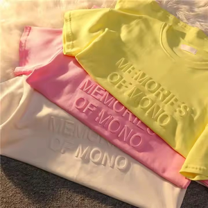 OEM เสื้อยืดคอกลมลายนูนใช้ได้ทั้งชายและหญิงผ้าคอตตอนคุณภาพสูงแห้งเร็วพร้อมดีไซน์โลโก้ตามสั่งขนาดของผู้ชาย - Product Image 4