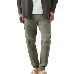 Pantalones Cargo de algodón informales para hombre con multibolsillos, pantalones de entrenamiento teñidos lisos ligeros, Parte delantera plana de cintura media - Product Image 5