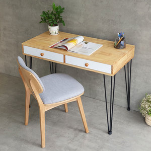 Conjunto de Escritorio y Silla de Madera de Caucho de Diseño Escandinavo Tradicional, Compacto, 100x50cm, para Oficina en Casa, CB68189 - Product Image 4