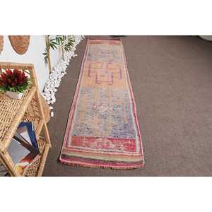 2.4x9.7 ft Turkish Vintage Rug, <b>Runner</b> Rug, Herki <b>Red</b> Wool Rug - Product Image 1