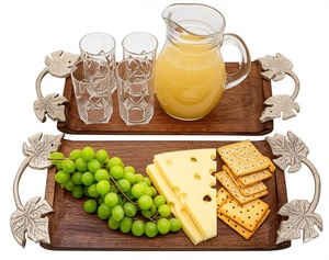 Elegante juego de bandejas de madera con asas de aluminio recubiertas de plata de doble cara Bandejas de servicio multiusos para cocina, comedor, regalos - Product Image 4