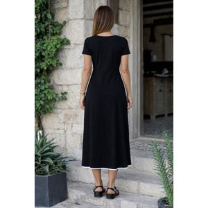 Women's Short Sleeve Open Neck Front <b>Zipper</b> Flared Midi Viscose Dress, 34203 - Product Image 2