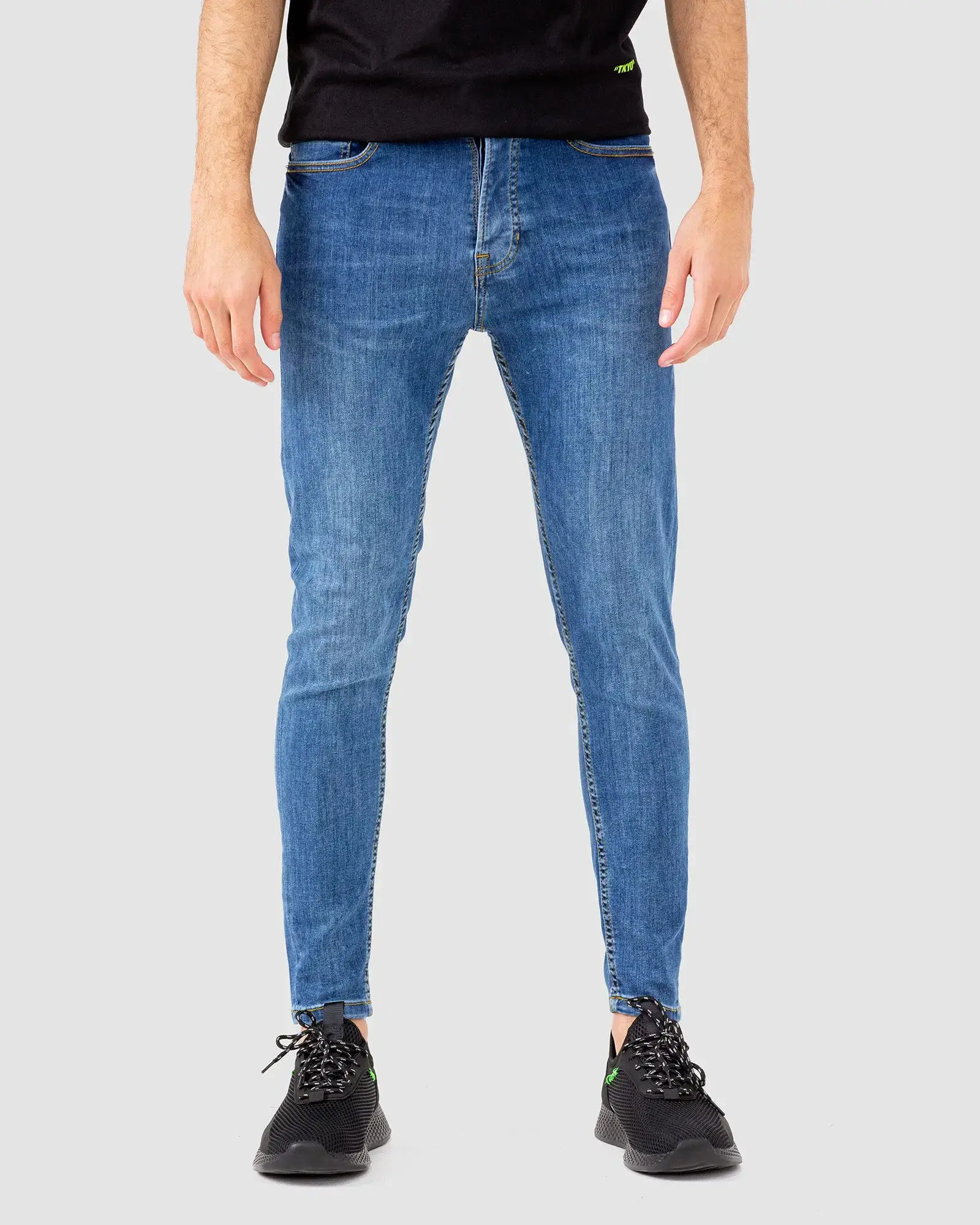 Wholesale Custom Super Skinny Stretchable Wash New Style Export Quality Men Mid Blue Jeans