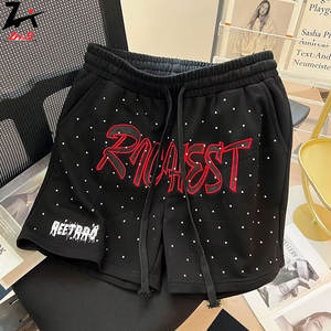 Shorts décontractés de style urbain avec patch diamant, logo brodé, coupe ample, cordon de serrage, pour hommes et femmes, élégants pour l'été - Product Image 5