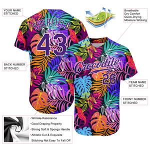 Blanc personnalisé violet-blanc motif 3D Design Hawaii palmiers authentique maillot de baseball - Product Image 2