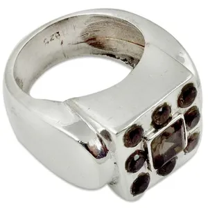 <b>Men's</b> 925 Silver Cocktail <b>Ring</b> with Garnet <b>Stones</b> Geometric Bezel Setting Boho Style Everyday Wear Gift Party - Product Image 1