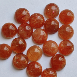 Cabochon de pierre de soleil naturelle de 10mm Lot de pierres précieuses de quartz rondes en pierre naturelle flashy de couleur orange de la série Sunstone - Product Image 1