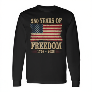 T-shirt a maniche lunghe per il 250° anniversario dell'indipendenza americana 250 anni di libertà Celebra con un'elegante maglietta promozionale - Product Image 2