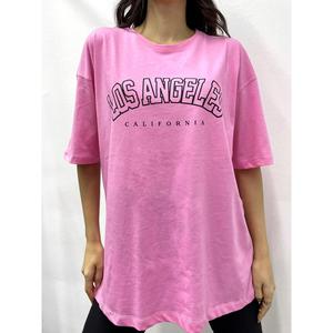 Camiseta de Algodón con Estampado Gráfico de Los Ángeles Rosa para Mujer, Marca Mybeefashion, Corte Holgado, Manga Corta, Informal, para Verano - Product Image 2