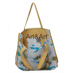 Nuevo Bolso Tote Acolchado de Algodón Ecológico para Mujer, con Estampado de Palmeras Hecho a Mano, para Compras, con Dos Asas Suaves Abiertas - Product Image 4