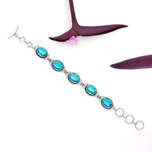 Pulsera de Cadena Fina Ajustable de Plata 925 Chapada en Rodio Hecha a Mano con Cuarzo Topacio Azul Tallado Ovalado para Bodas - Product Image 2