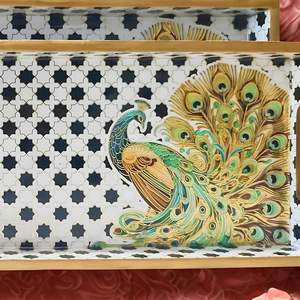 Juego de 3 bandejas rectangulares de madera impresas con diseño clásico, de calidad premium, duraderas y brillantes, bandejas decorativas de madera. - Product Image 2