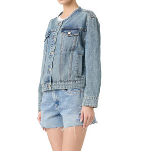 Custom Women's <b>Denim</b> <b>Jacket</b> with <b>Embroidery</b> Stand Collar and Metal Button Solid Color Casual Winter Style - Product Image 6