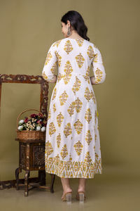 Robe longue à imprimé floral, robe longue Kurta, tenue de soirée, col fermé, en coton, robe pour femmes d'Inde - Product Image 2