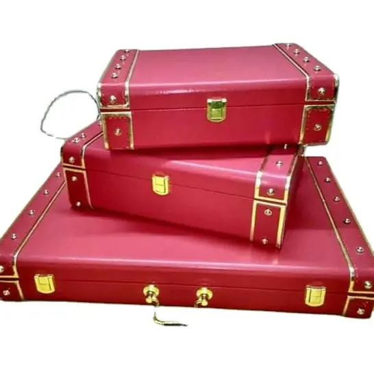 Joyero de cuero de diseño de alta calidad, caja de color dorado para decoración del hogar y uso de regalo