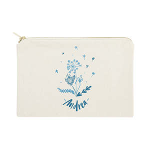 กระเป๋าซิปพิมพ์ลายดอกไม้สีฟ้าพร้อมชื่อส่วนตัว เป็นมิตรกับสิ่งแวดล้อม ทนทาน ใช้สำหรับเดินทาง ใส่เครื่องสำอาง พร้อมฝาเปิด-ปิด กระเป๋าใส่เครื่องสำอางพกพา - Product Image 1