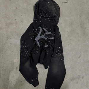 Thermal Wholesale Unisex Hoodies Distressed Embroidery Patch Acid Wash Sun Fade <b>Pullover</b> Hoodie 100% Cotton Summer <b>Men</b> - Product Image 3