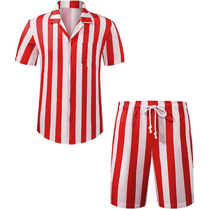 Échantillon gratuit, ensemble court d'été avec logo personnalisé pour hommes, imprimé à prix réduit, vente en gros, ensemble boutonné 2 pièces OEM avec chemise et short - Product Image 3
