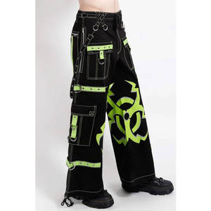 Pantalones Góticos de Diseño Mega Biohazard para Hombre al por Mayor, Negros/Verde Lima, Ajustables, con Bolsillos Profundos - Product Image 2