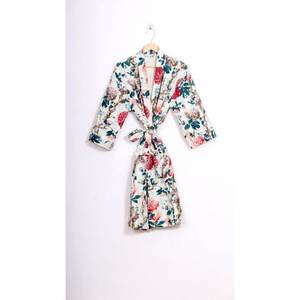 Women's Kantha Floral Eco-Friendly Cotton <b>Kimono</b> <b>Robe</b>-Ethnic Vintage Indian Handmade Summer Spring Winter Short - Product Image 5